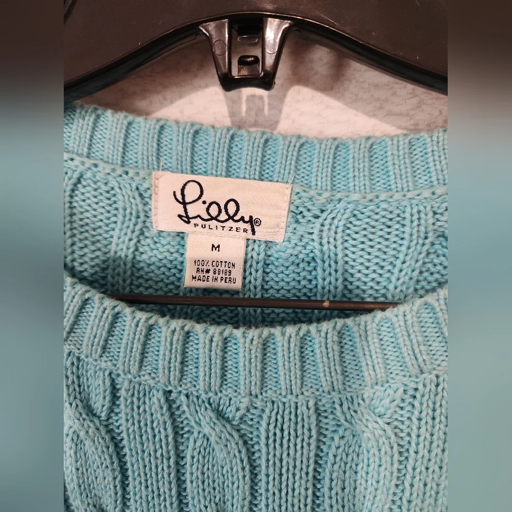 Lilly Pulitzer Cableknit Light Blue Sweater Medium 100% Cotton